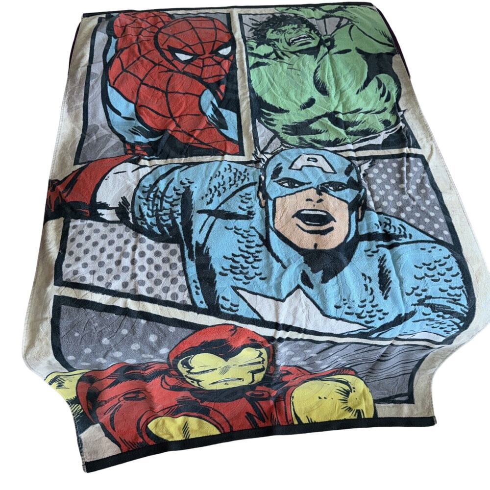 VNTG MARVEL The Avengers Beach Towel Hulk Spider Man Iron‎ Man Captain America